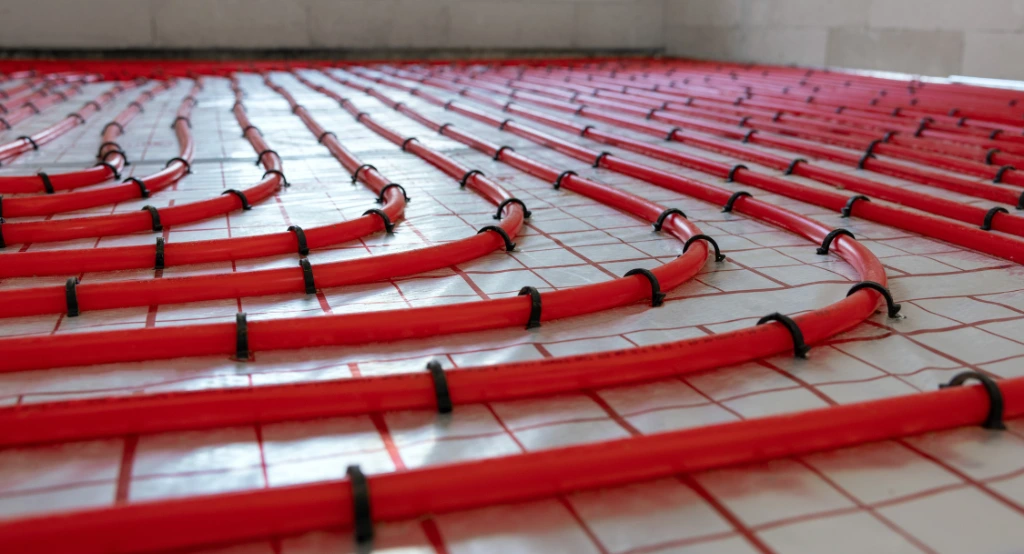 Padlófűtés csövek lefektetve betonozás előtt